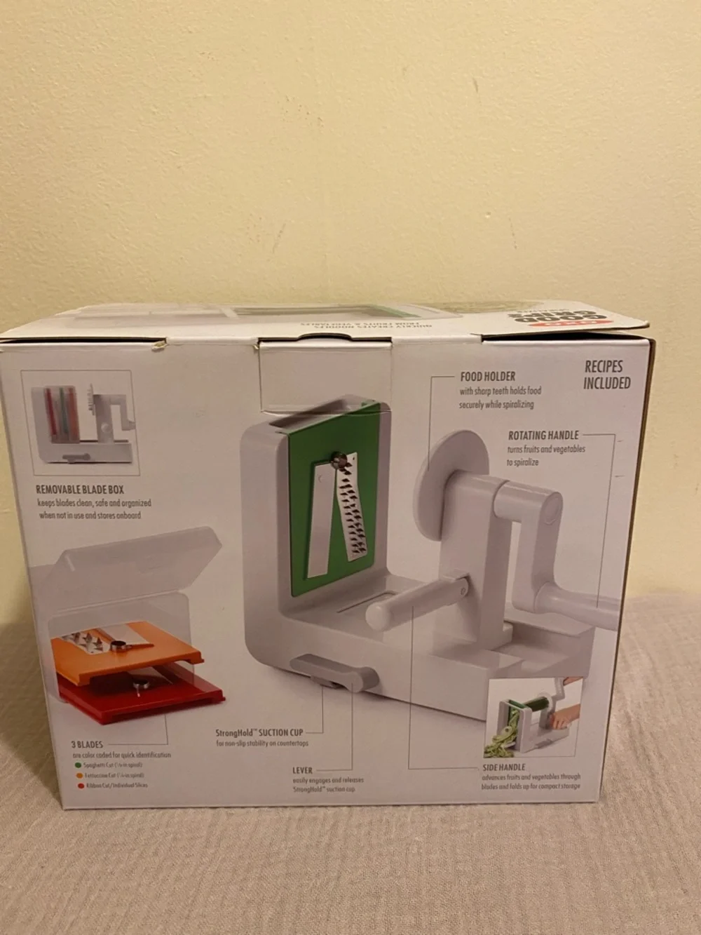 OXO Good Grips Spiralizer with White Body and Orange, Red, Green, Gray Blades